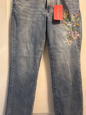 Lucky Brand Light Blue Straight Leg Jeans with Floral Embroidery